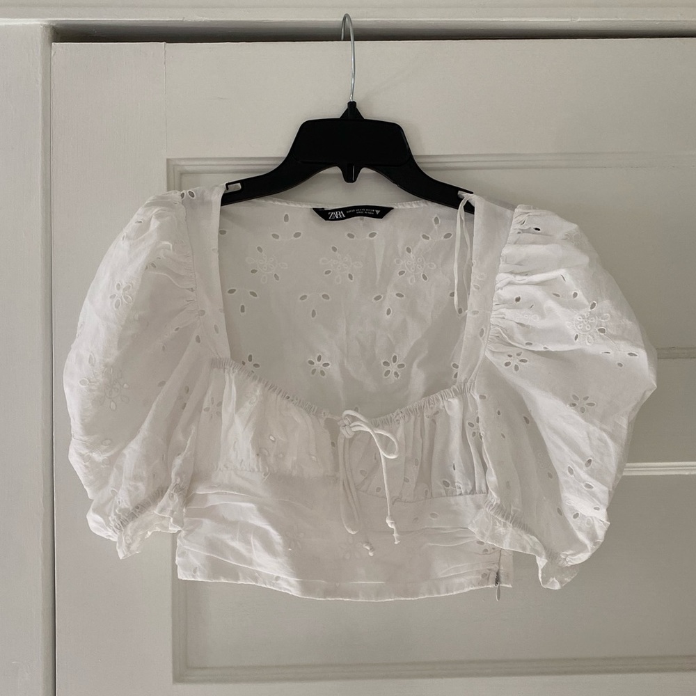 Zara White Eyelet Crop Top
